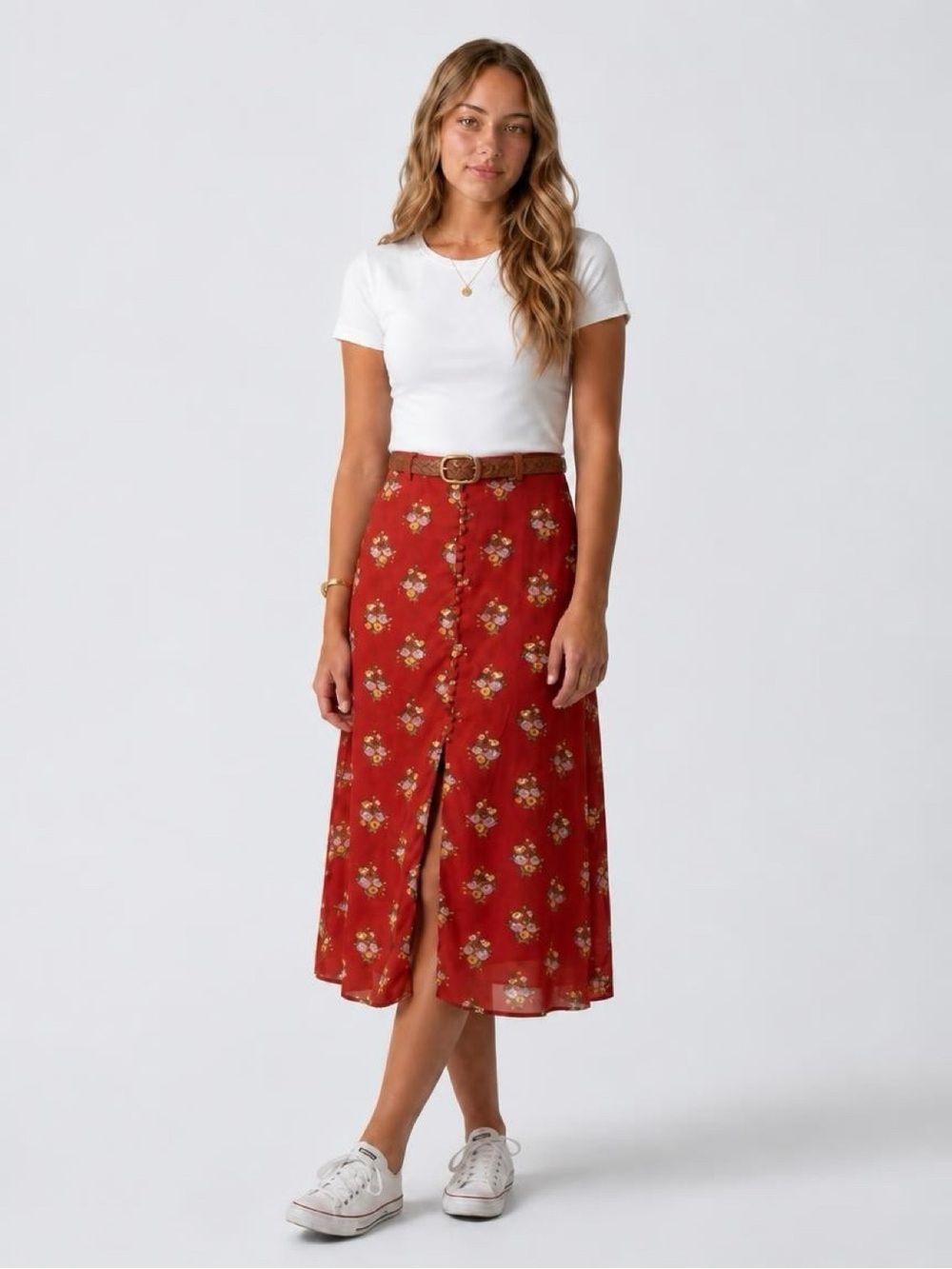 Zara Red Floral Maxi Skirt